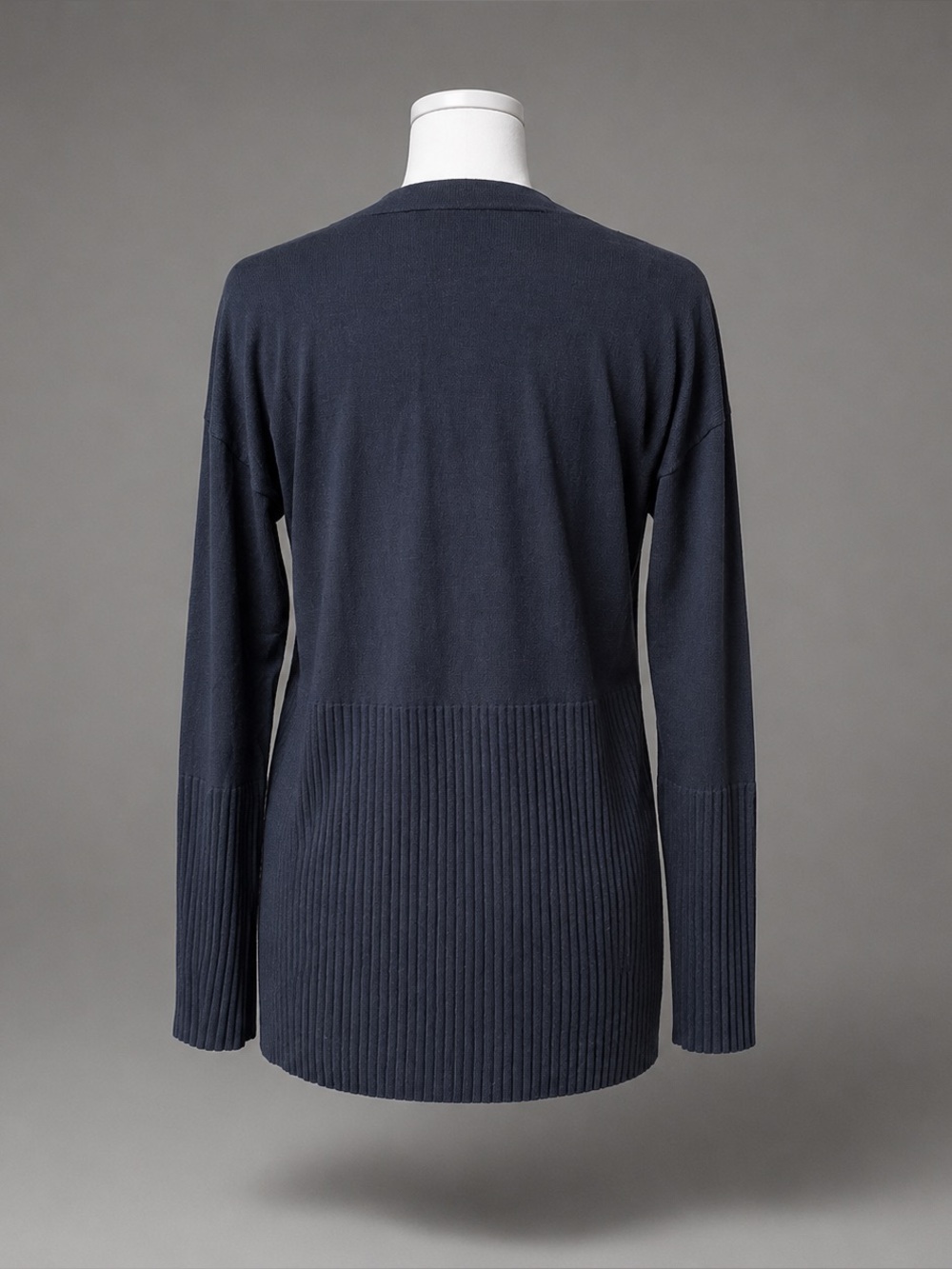 Ann Taylor XS Black Viscose Half-Ribbed Cardigan Sweater